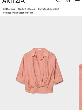 Aritzia Portofino Linen Button-Up Shirt - Rose